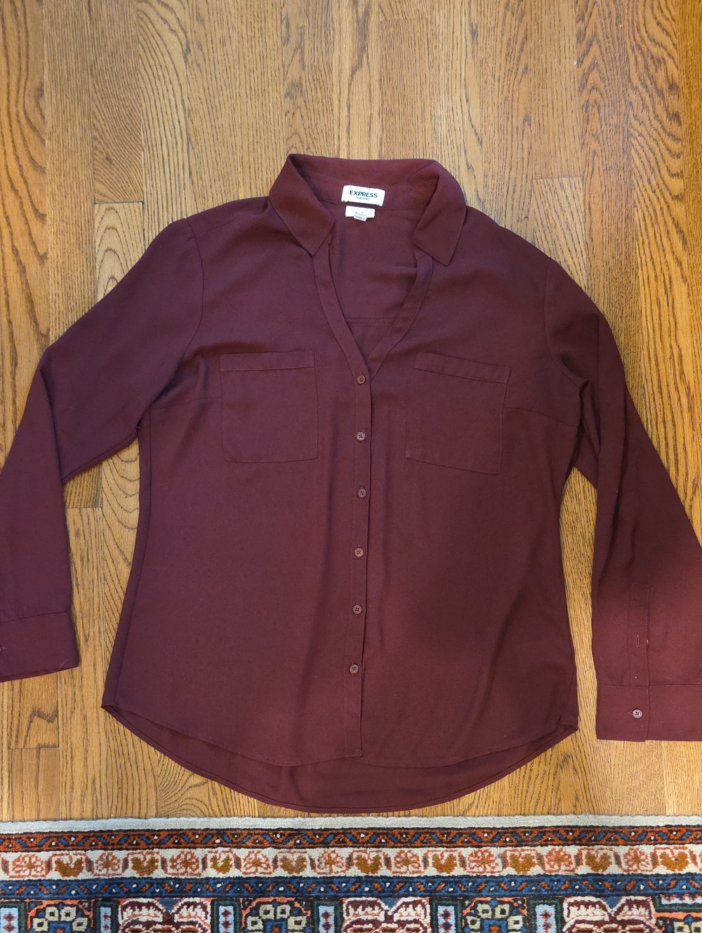 Express Women's Deep Burgundy Button-Front Shirt